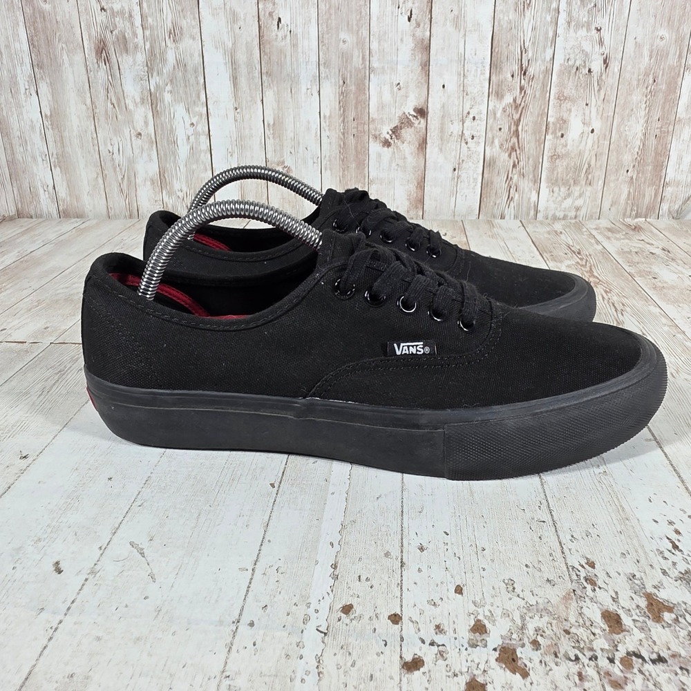 Vans Authentic Pro Mens 9.5 Triple Black Canvas Low Top Skate Shoes VN0A3479BKA